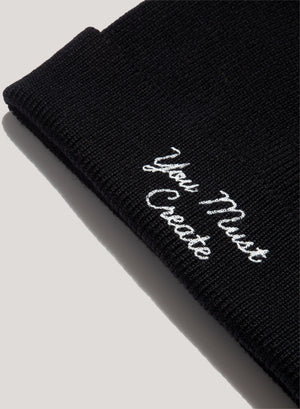 YMC Embroidered Beanie Hat Black