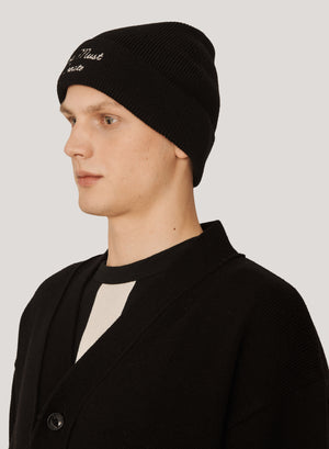 YMC Embroidered Beanie Hat Black