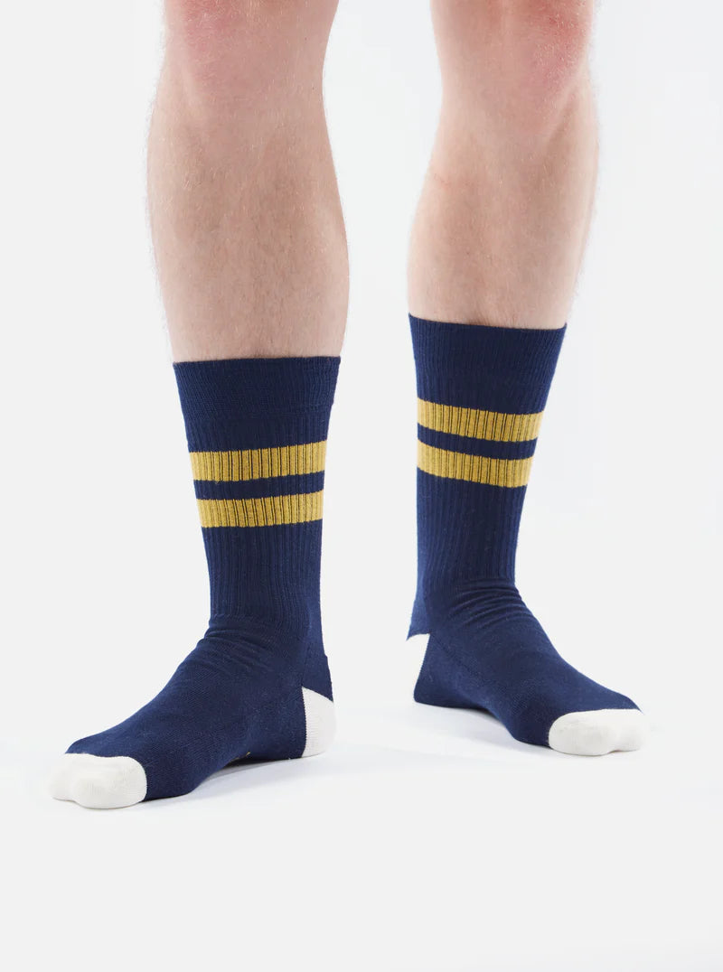 Universal Works Sport Sock Navy Yellow