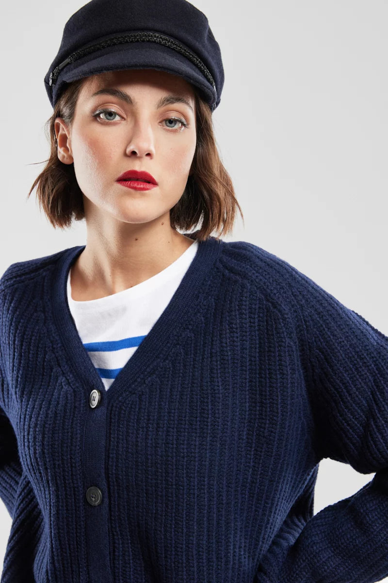 Armor Lux Ribbed Cardigan Navy