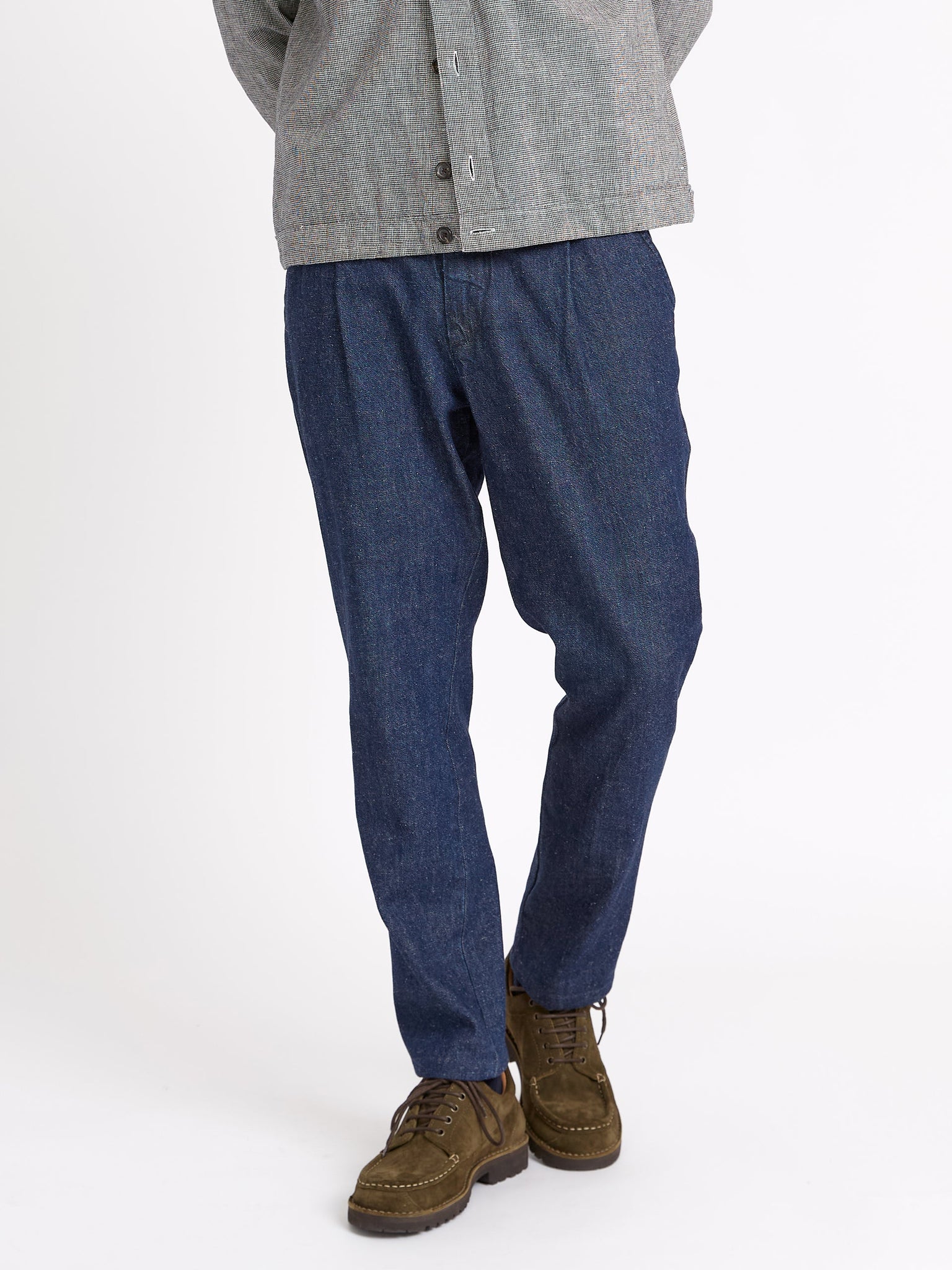 Oliver Spencer Morton Pleated Trousers Burnham Denim Indigo Blue